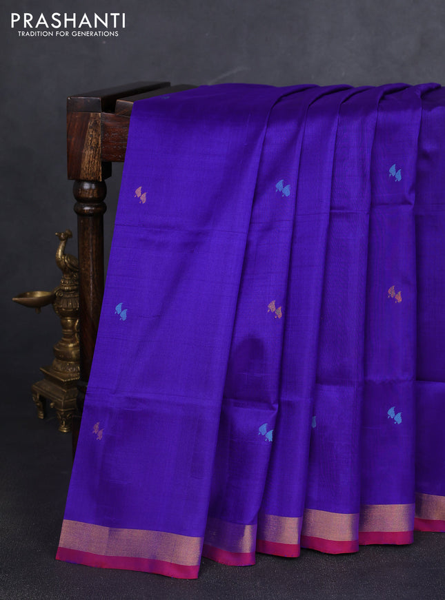 Pure uppada silk saree blue and pink with thread & zari woven buttas and jamdhani design pallu