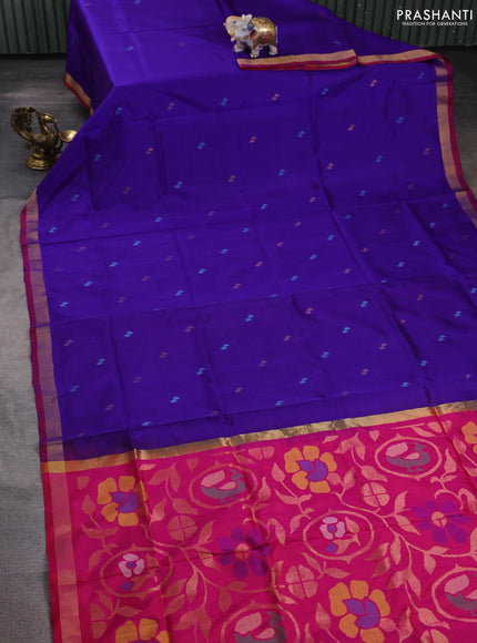 Pure uppada silk saree blue and pink with thread & zari woven buttas and jamdhani design pallu