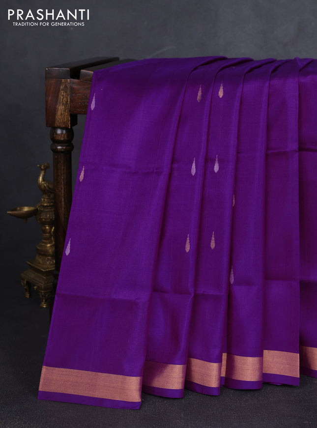 Pure uppada silk saree purple with silver & gold zari woven thilak buttas and jamdhani design pallu