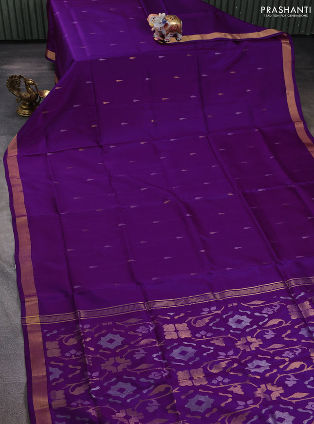 Pure uppada silk saree purple with silver & gold zari woven thilak buttas and jamdhani design pallu