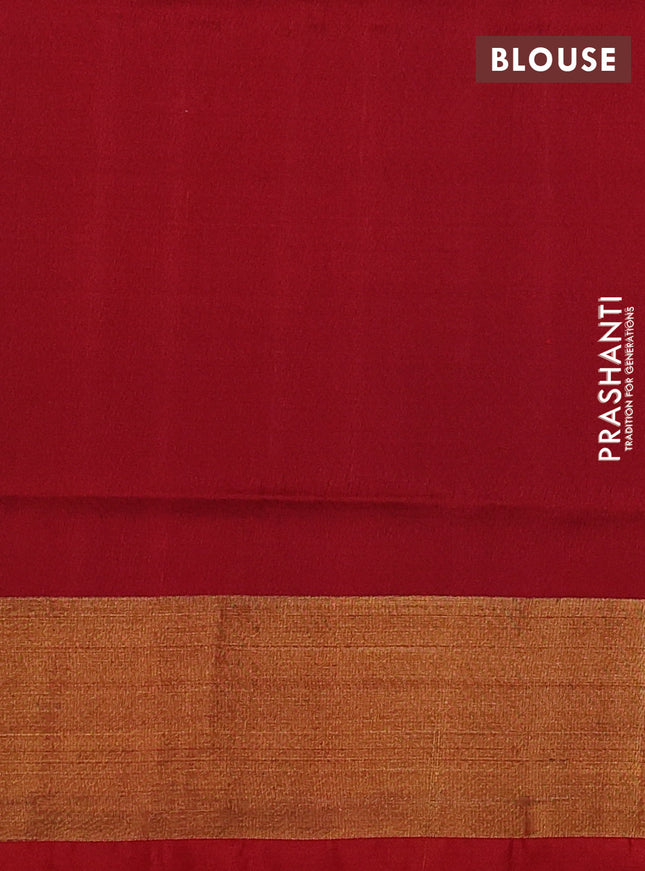 Pure uppada silk saree peacock blue and red with silver & gold zari woven thilak buttas and jamdhani design pallu