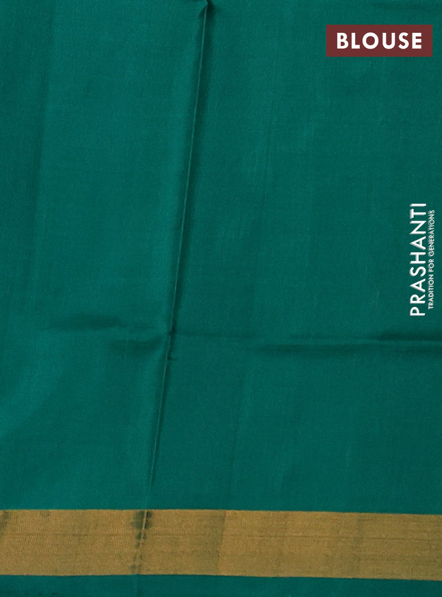 Pure uppada silk saree teal green with silver & gold zari woven thilak buttas and jamdhani design pallu