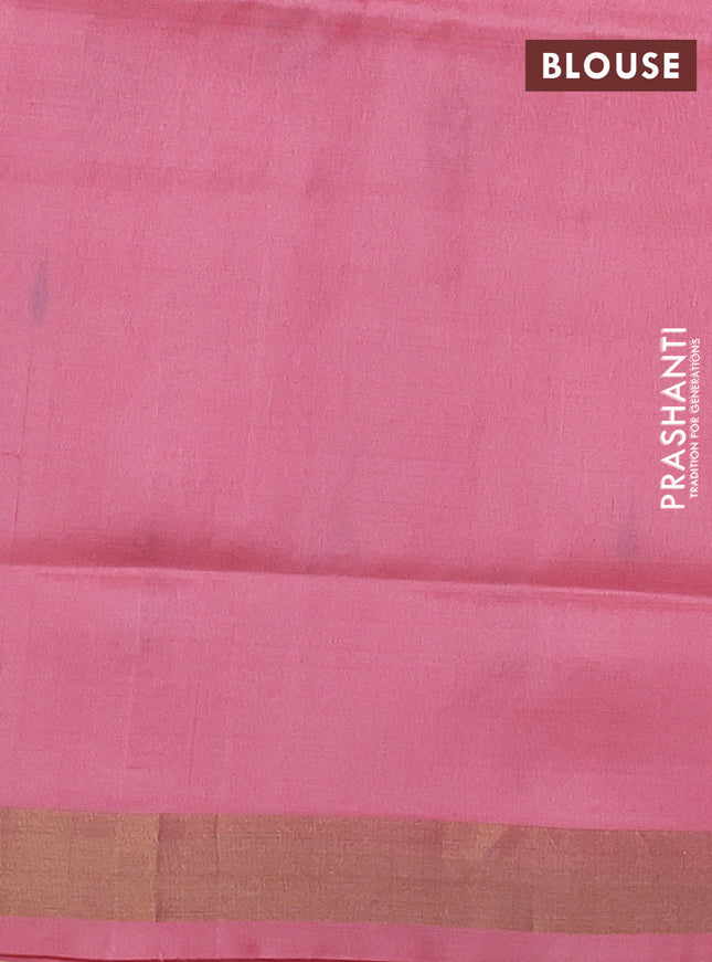 Pure uppada silk saree peach shade with thread & gold zari woven buttas and jamdhani design pallu