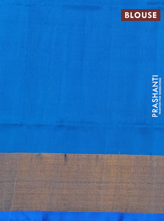 Pure uppada silk saree beige and cs blue with silver & gold zari woven paisley buttas and jamdhani design pallu