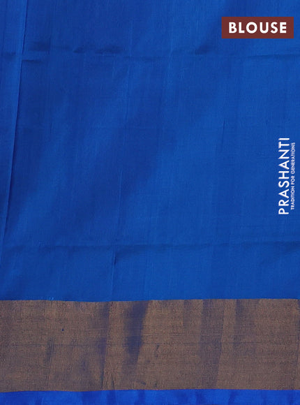 Pure uppada silk saree sandal and cs blue with silver & gold zari woven buttas and jamdhani design pallu