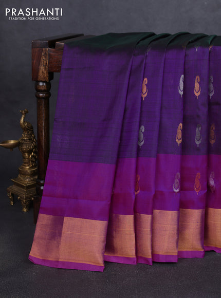 Pure uppada silk saree dual shade of purple and pink with silver & gold zari woven buttas and jamdhani design pallu