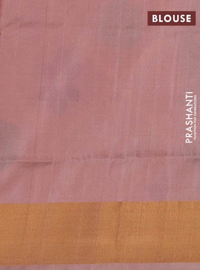 Pure uppada silk saree black and pastel brown with silver & gold zari woven buttas and jamdhani design pallu