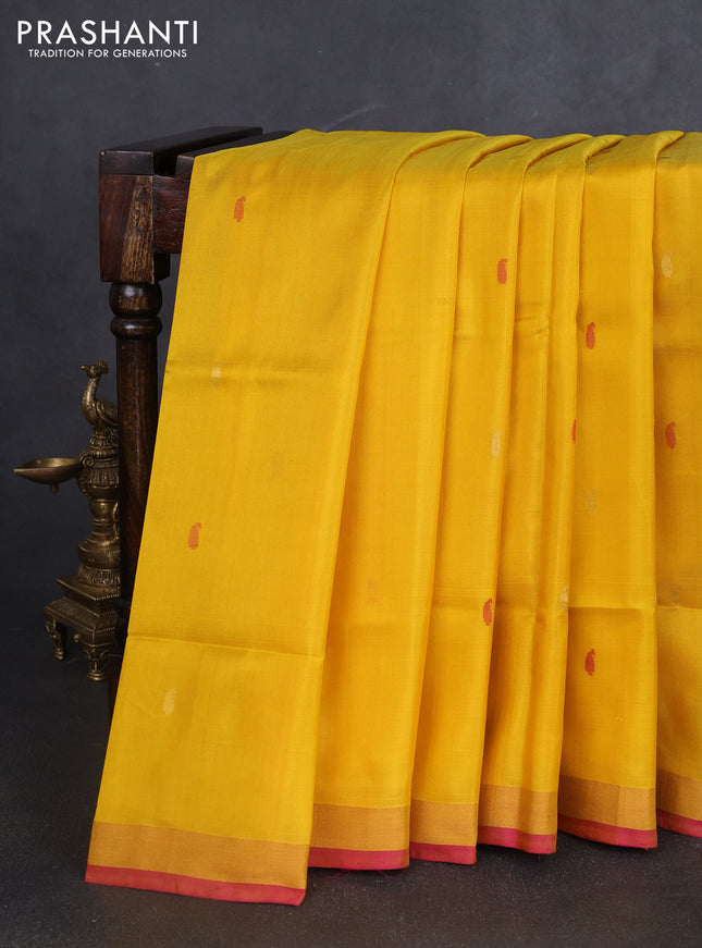 Pure uppada silk saree yellow and pink with thread & zari woven buttas and jamdhani design pallu