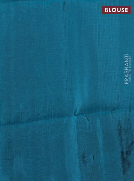 Kanchipuram soft silk saree coffee brown and peacock green with allover zari woven buttas and long zari woven border
