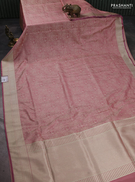 Banarasi semi katan silk saree pastel pink with allover floral self emboss and zari woven border