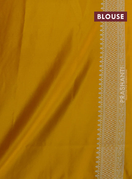 Banarasi semi katan silk saree yellow with allover self emboss & zari buttas and zari woven border