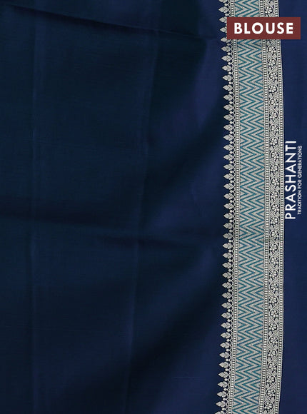 Banarasi semi katan silk saree navy blue with allover self emboss & zari buttas and zari woven border
