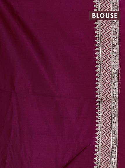 Banarasi semi katan silk saree dark megenta pink with allover self emboss & zari buttas and zari woven border