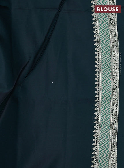 Banarasi semi katan silk saree black and teal green with allover self emboss & zari buttas and zari woven border