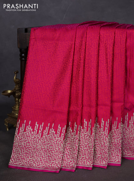 Banarasi semi katan silk saree pink with allover self emboss and zari woven border