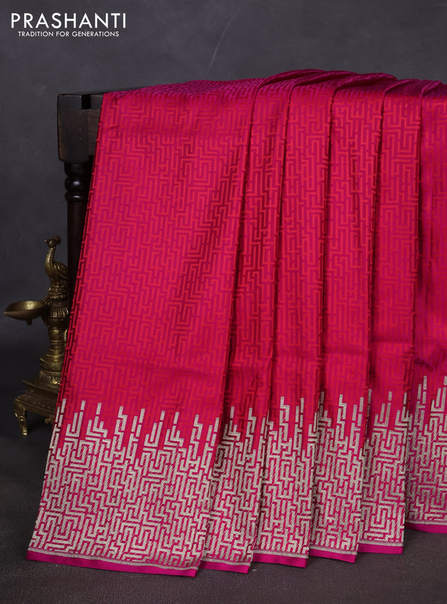 Banarasi semi katan silk saree pink with allover self emboss and zari woven border