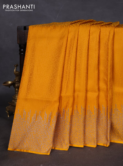 Banarasi semi katan silk saree mustard yellow with allover self emboss and zari woven border
