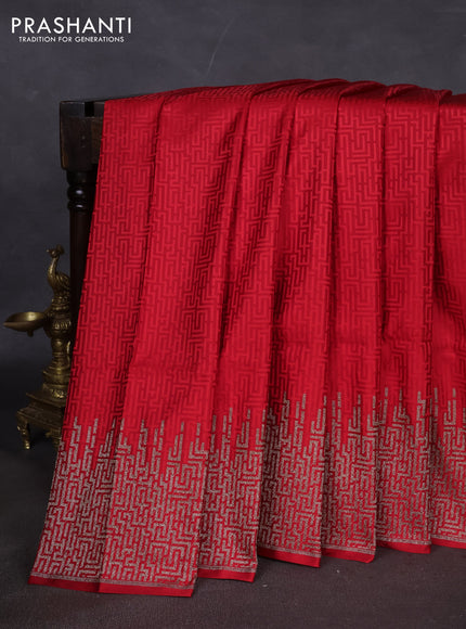 Banarasi semi katan silk saree red with allover self emboss and zari woven border
