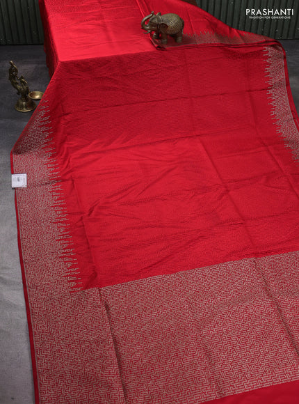Banarasi semi katan silk saree red with allover self emboss and zari woven border