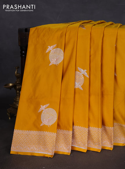 Banarasi semi katan silk saree yellow with zari woven buttas and zari woven border