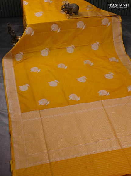 Banarasi semi katan silk saree yellow with zari woven buttas and zari woven border