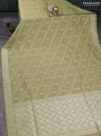 Banarasi semi katan silk saree pastel green with allover zari weaves & thread wiven buttas and zari woven border