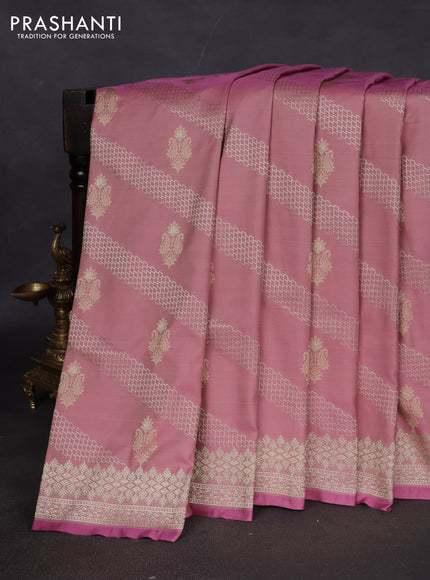 Banarasi semi katan silk saree mauve pink with allover zari weaves & thread wiven buttas and zari woven border