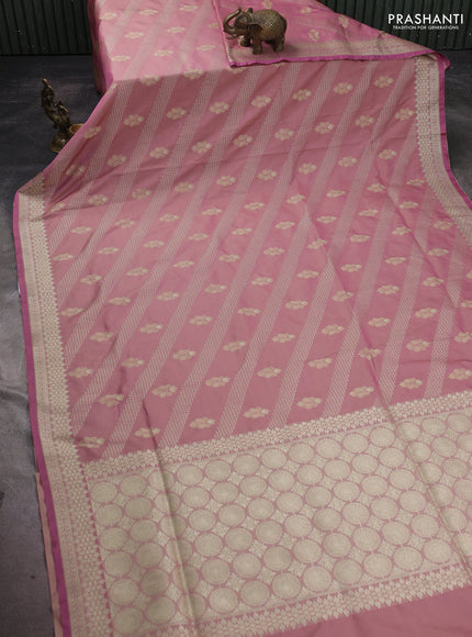 Banarasi semi katan silk saree mauve pink with allover zari weaves & thread wiven buttas and zari woven border