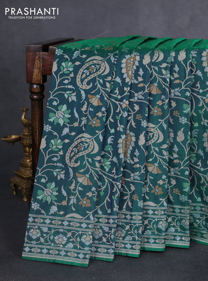 Banarasi semi katan silk saree green with allover zari weaves  and zari woven border