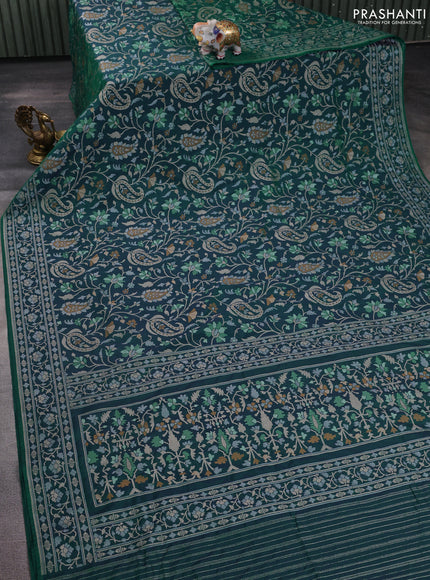 Banarasi semi katan silk saree green with allover zari weaves  and zari woven border
