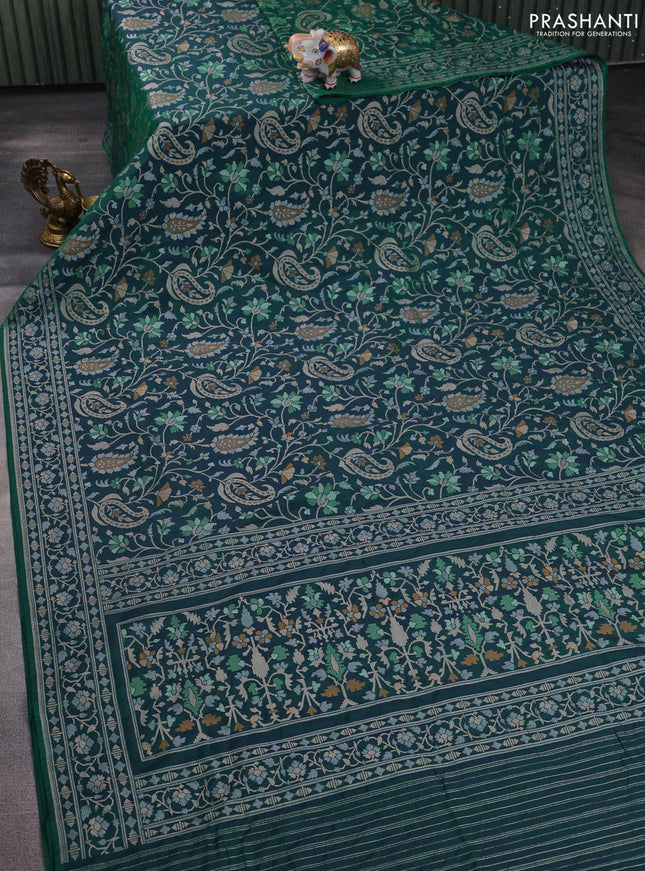 Banarasi semi katan silk saree green with allover zari weaves  and zari woven border