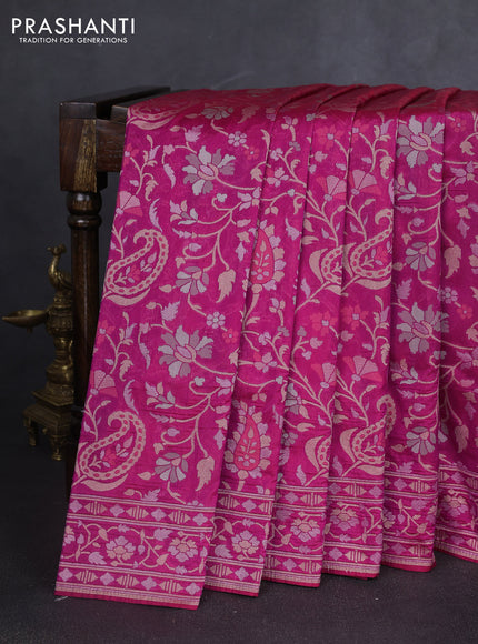 Banarasi semi katan silk saree dark magenta pink with allover zari weaves  and zari woven border