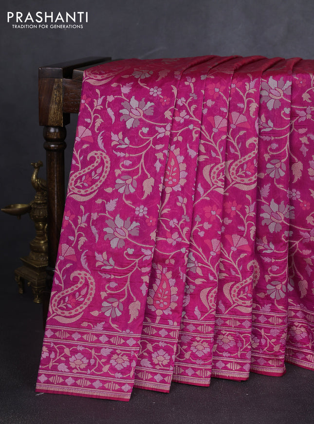 Banarasi semi katan silk saree dark magenta pink with allover zari weaves  and zari woven border