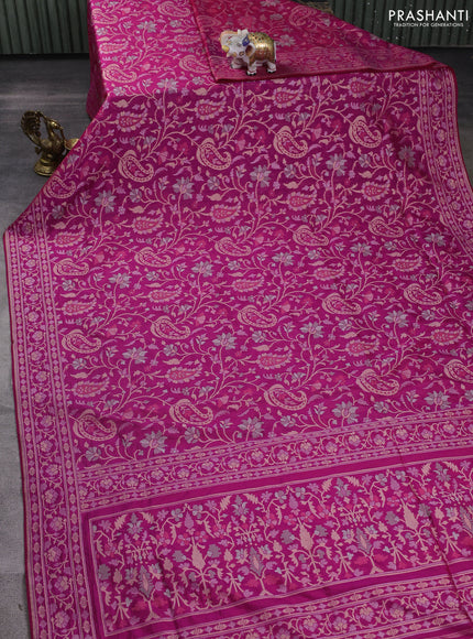 Banarasi semi katan silk saree dark magenta pink with allover zari weaves  and zari woven border