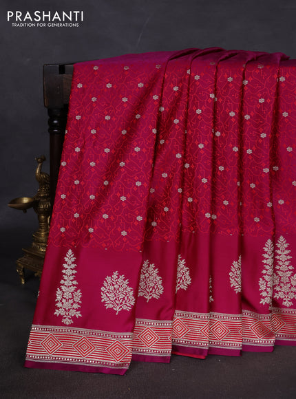Banarasi semi katan silk saree purple with allover thread weaves & zari woven buttas and zari woven border