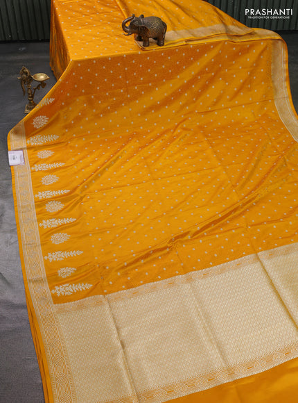 Banarasi semi katan silk saree yellow with allover thread weaves & zari woven buttas and zari woven border