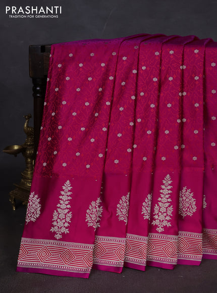 Banarasi semi katan silk saree dark pink with allover thread weaves & zari woven buttas and zari woven border