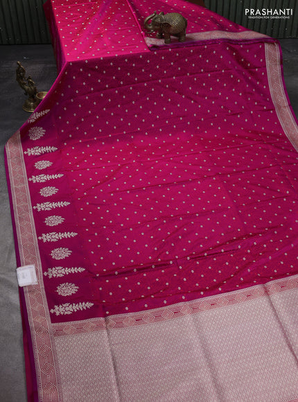 Banarasi semi katan silk saree dark pink with allover thread weaves & zari woven buttas and zari woven border