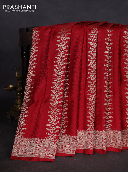 Banarasi semi katan silk saree maroon with allover zari weaves and zari woven border