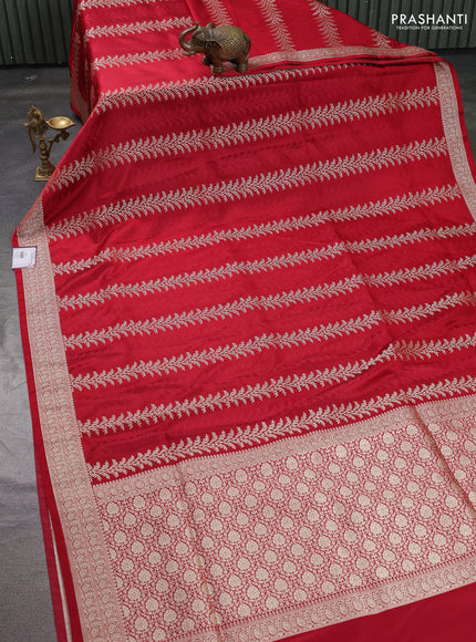 Banarasi semi katan silk saree maroon with allover zari weaves and zari woven border