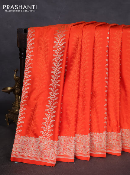 Banarasi semi katan silk saree orange with allover zari weaves and zari woven border