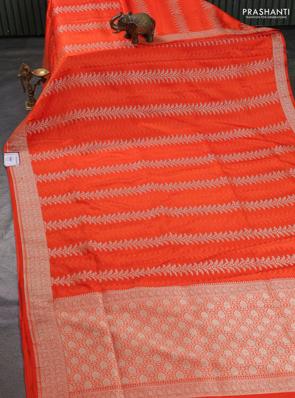Banarasi semi katan silk saree orange with allover zari weaves and zari woven border
