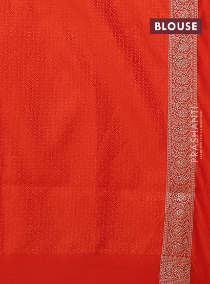 Banarasi semi katan silk saree orange with allover zari weaves and zari woven border