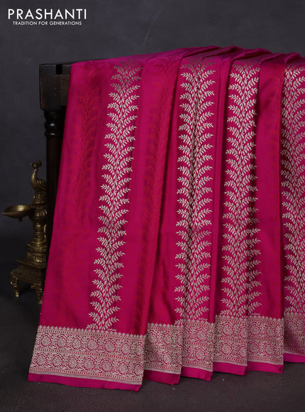 Banarasi semi katan silk saree dark pink with allover zari weaves and zari woven border