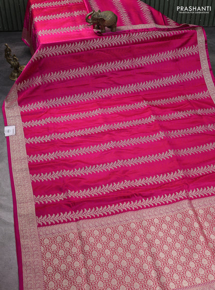 Banarasi semi katan silk saree dark pink with allover zari weaves and zari woven border