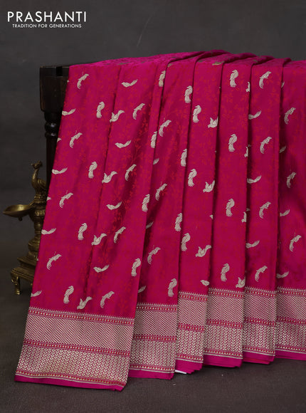 Banarasi semi katan silk saree dark pink with allover thread weaves & zari woven border and zari woven border