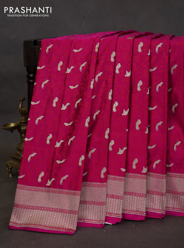 Banarasi semi katan silk saree dark pink with allover thread weaves & zari woven border and zari woven border