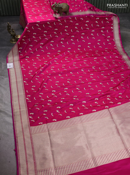 Banarasi semi katan silk saree dark pink with allover thread weaves & zari woven border and zari woven border