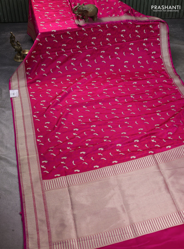 Banarasi semi katan silk saree dark pink with allover thread weaves & zari woven border and zari woven border