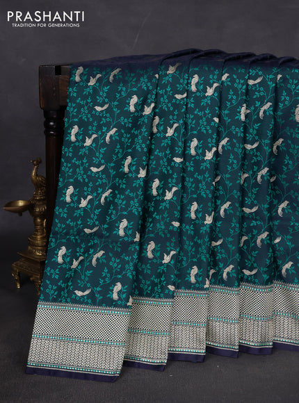 Banarasi semi katan silk saree navy blue with allover thread weaves & zari woven border and zari woven border